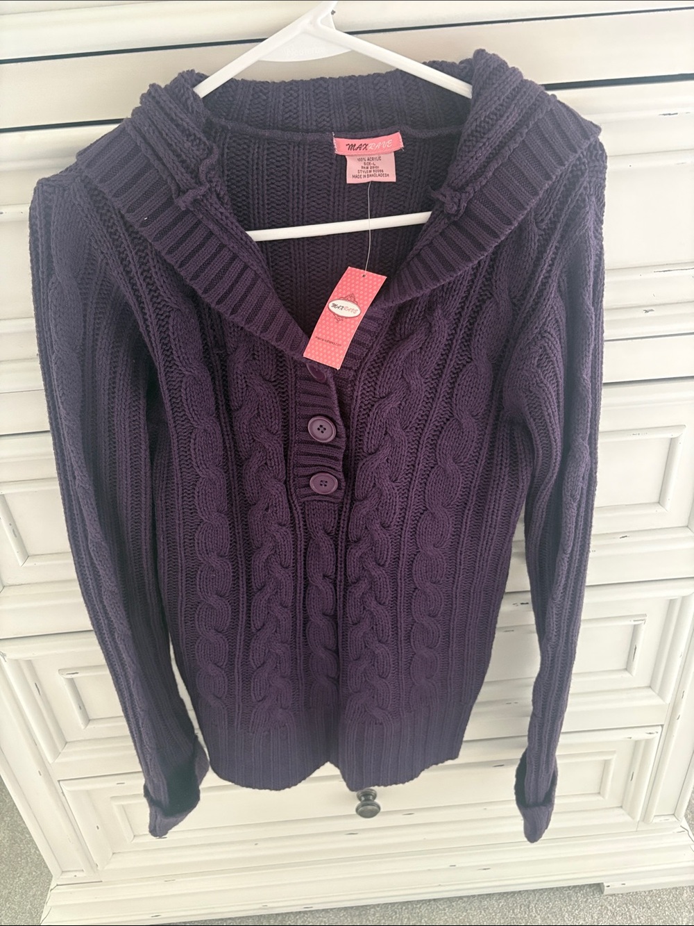 Max Rave Cable-Front Hooded Cardigan in Deep Plum